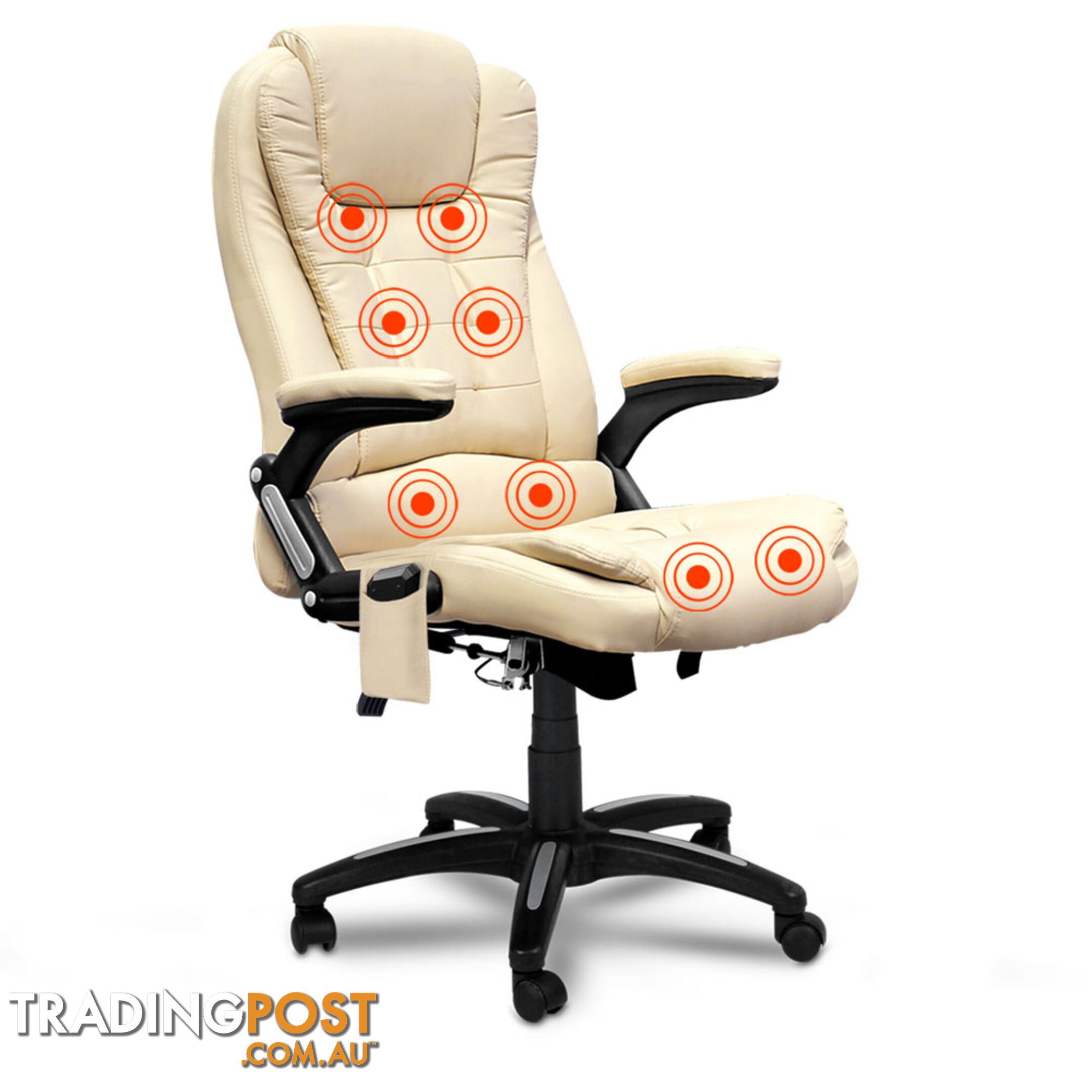 8 Point Massage Executive PU Leather Office Computer Chair Beige