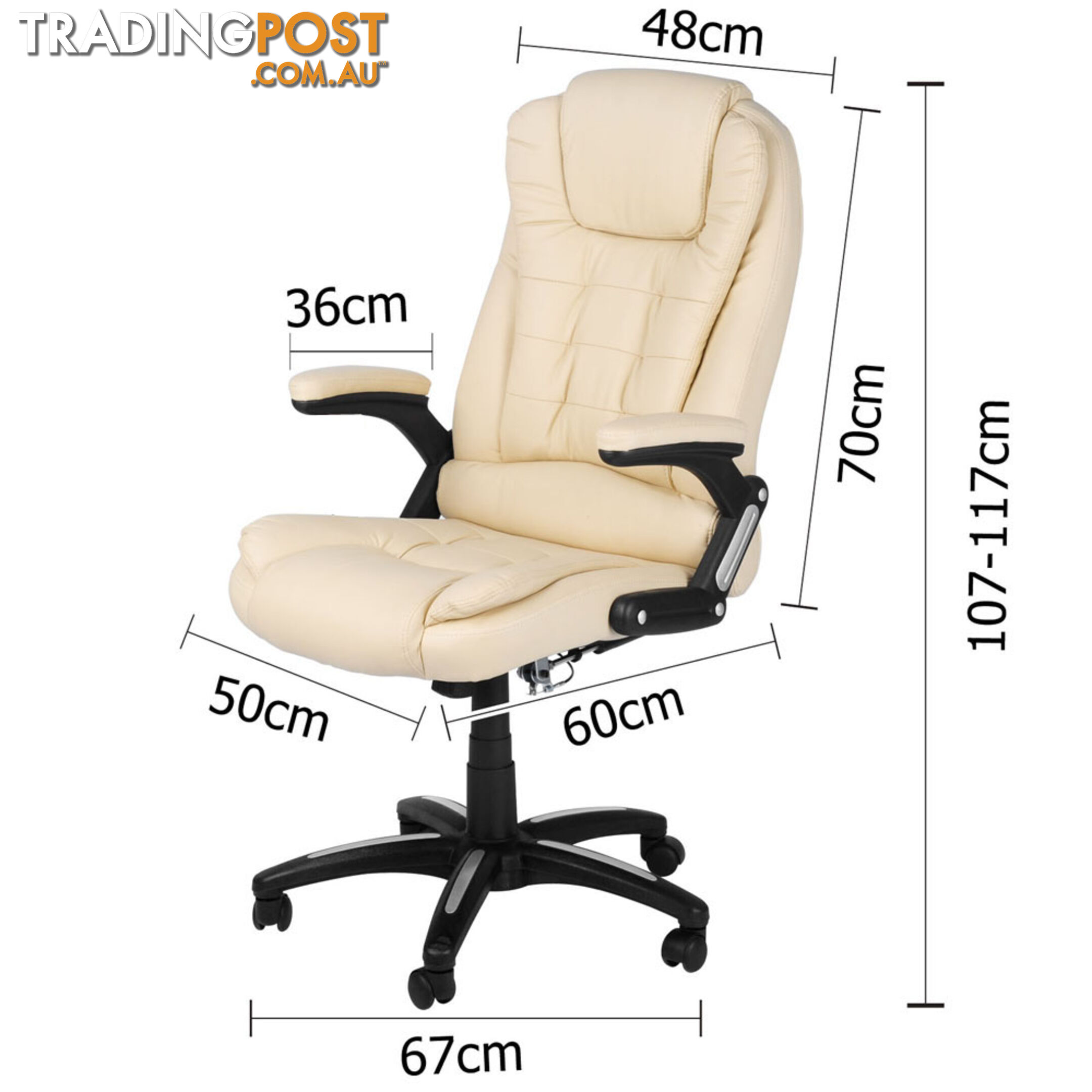 8 Point Massage Executive PU Leather Office Computer Chair Beige