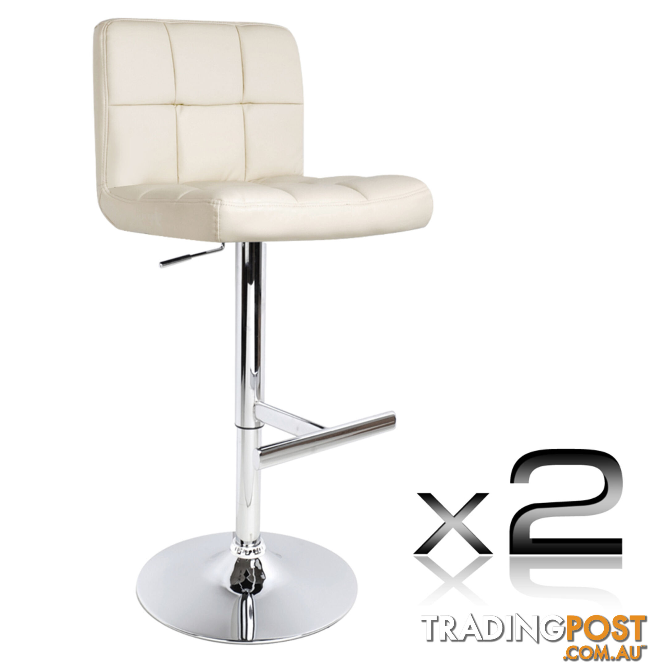 Set of 2 PU Leather Kitchen Bar Stool Beige