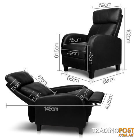 Faux Leather Armchair Recliner - Black