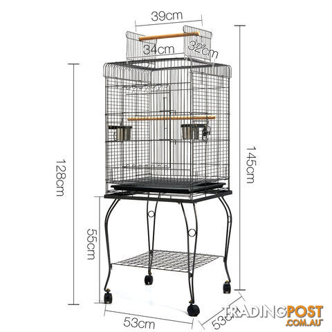 Parrot Pet Aviary Bird Cage w/ Open Roof 145cm Black