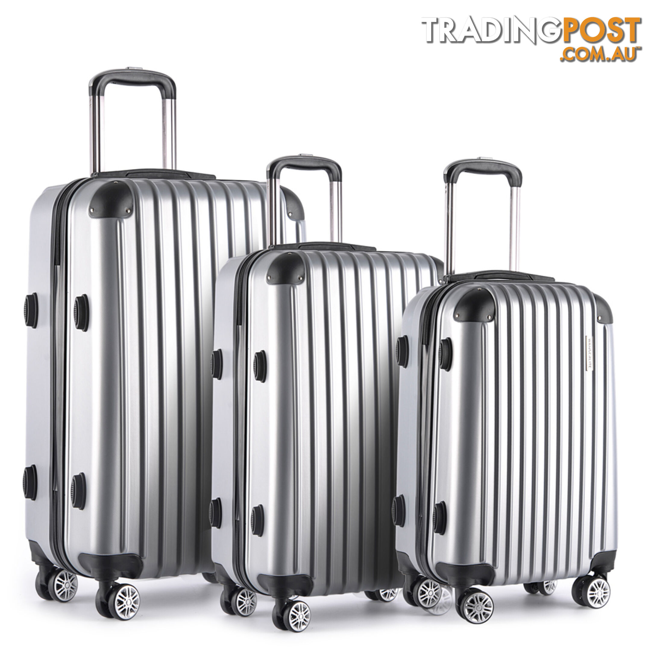 Set of 3 Hard Shell Travel Luggage with TSA Lock - Silver