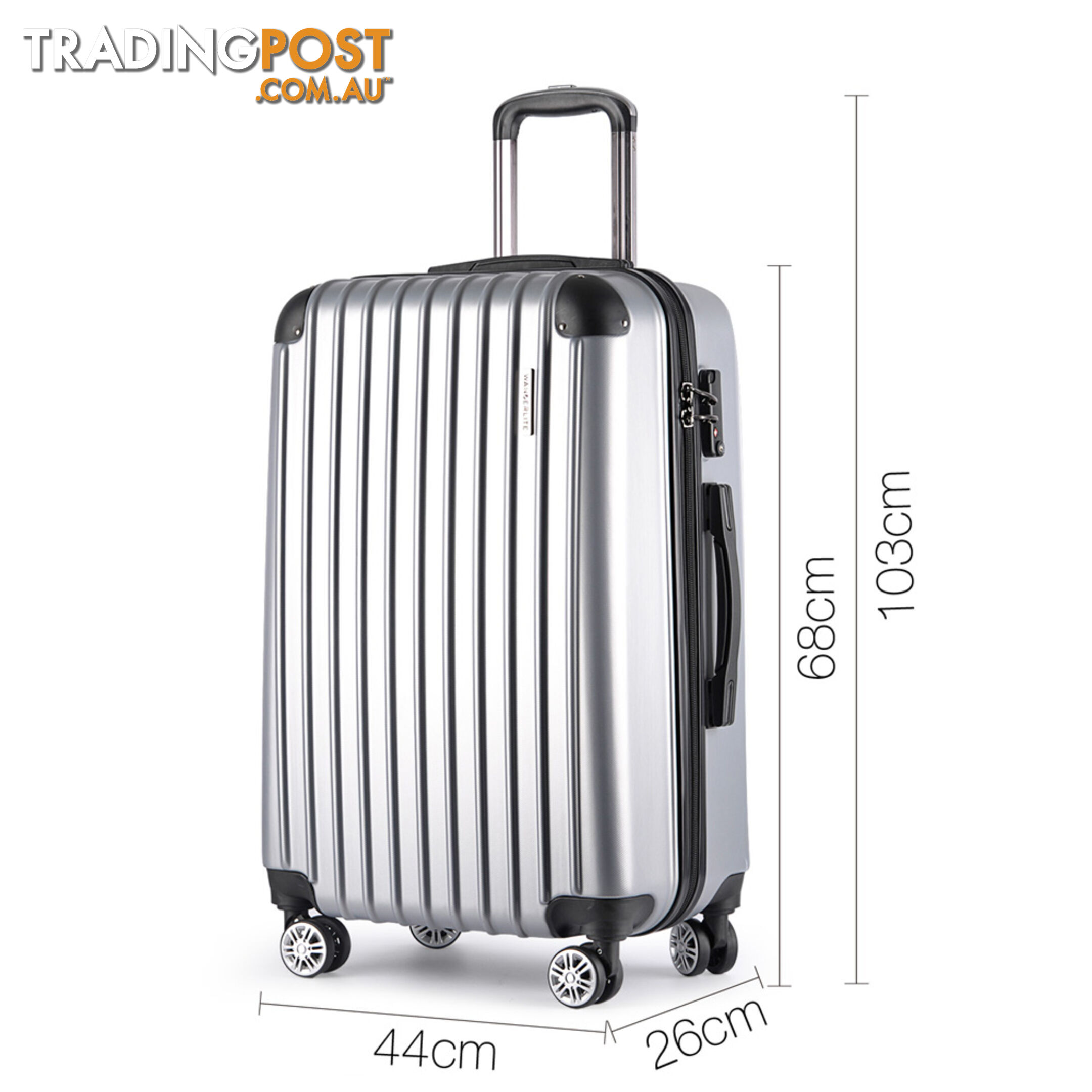 Set of 3 Hard Shell Travel Luggage with TSA Lock - Silver