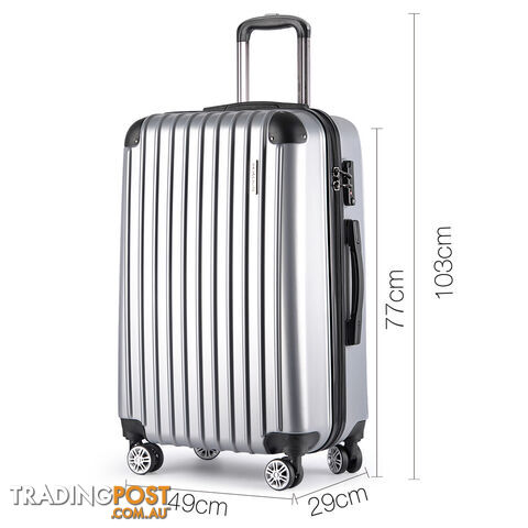 Set of 3 Hard Shell Travel Luggage with TSA Lock - Silver