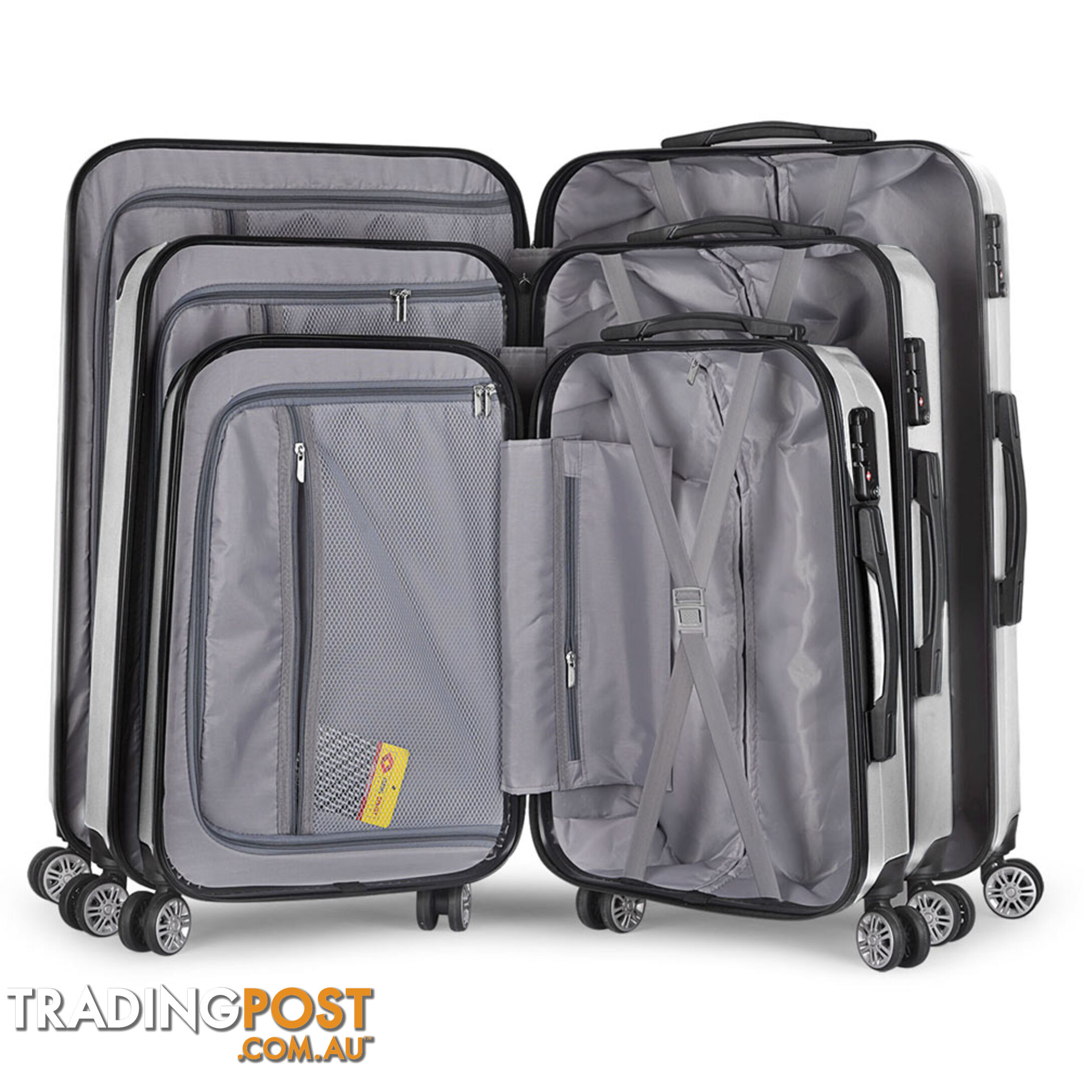 Set of 3 Hard Shell Travel Luggage with TSA Lock - Silver