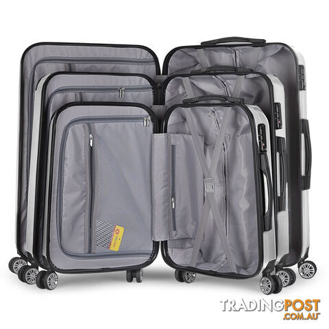 Set of 3 Hard Shell Travel Luggage with TSA Lock - Silver