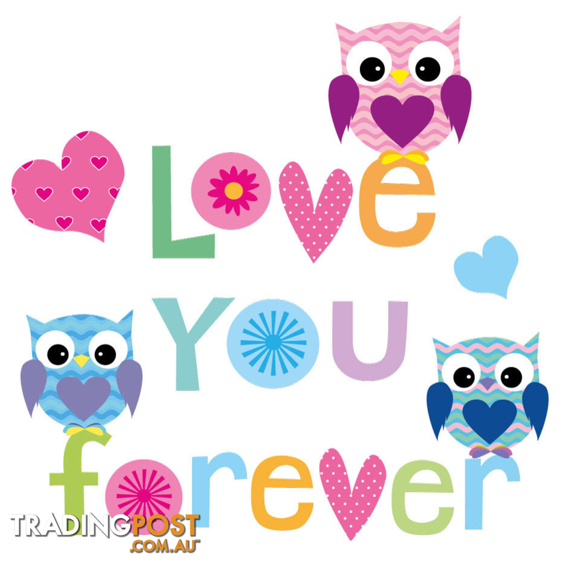 Extra Large Size Love Forever Owls Wall Sticker - Totally Movable