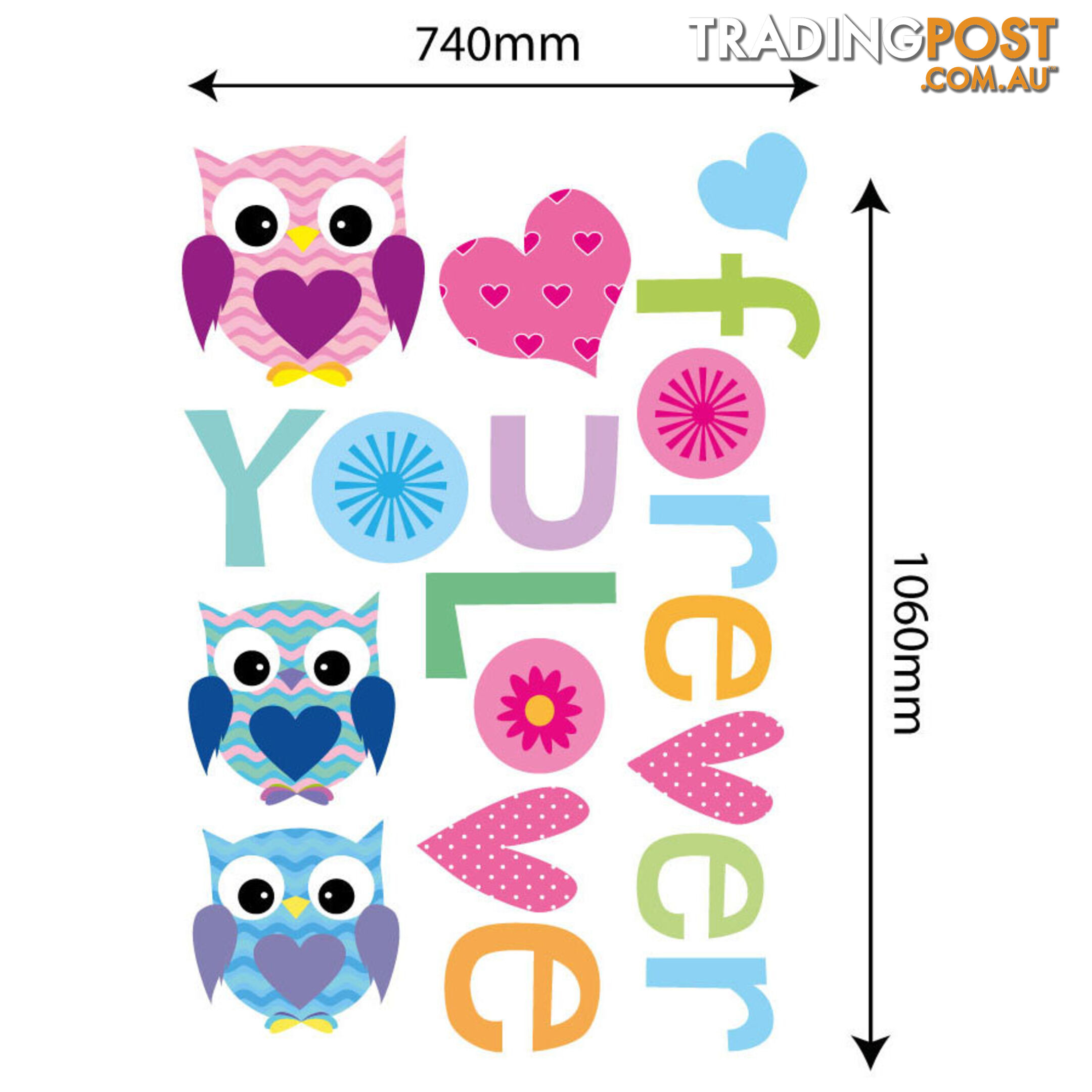 Extra Large Size Love Forever Owls Wall Sticker - Totally Movable