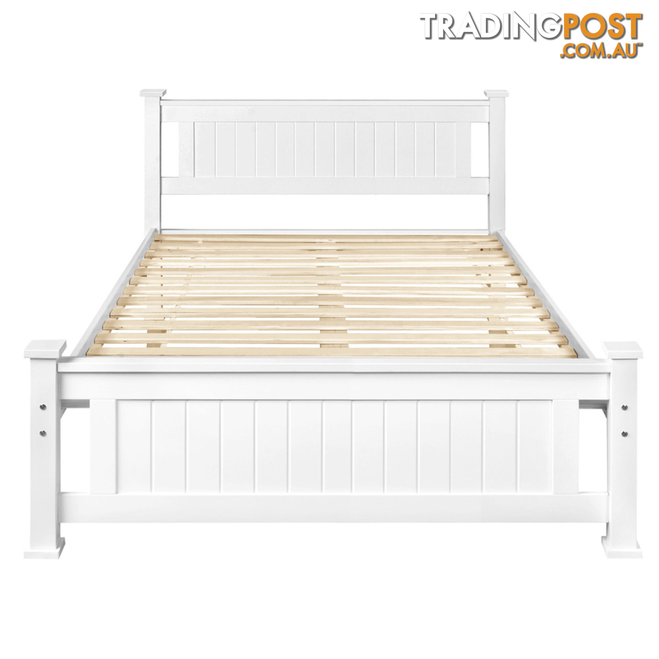 Wooden Bed Frame Pine Wood Queen White