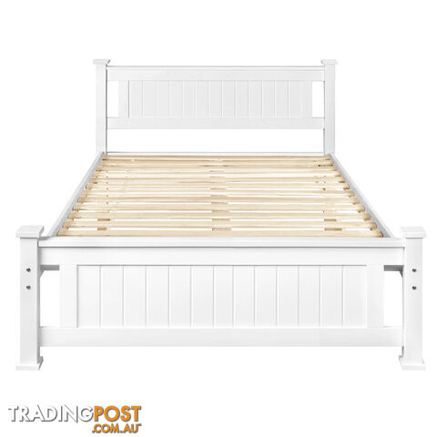 Wooden Bed Frame Pine Wood Queen White