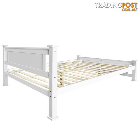 Wooden Bed Frame Pine Wood Queen White