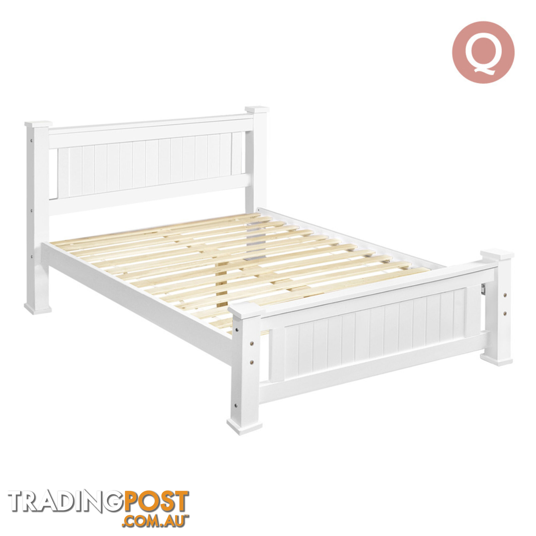 Wooden Bed Frame Pine Wood Queen White