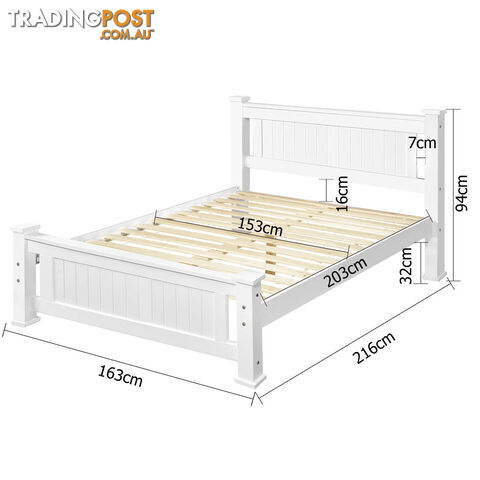 Wooden Bed Frame Pine Wood Queen White