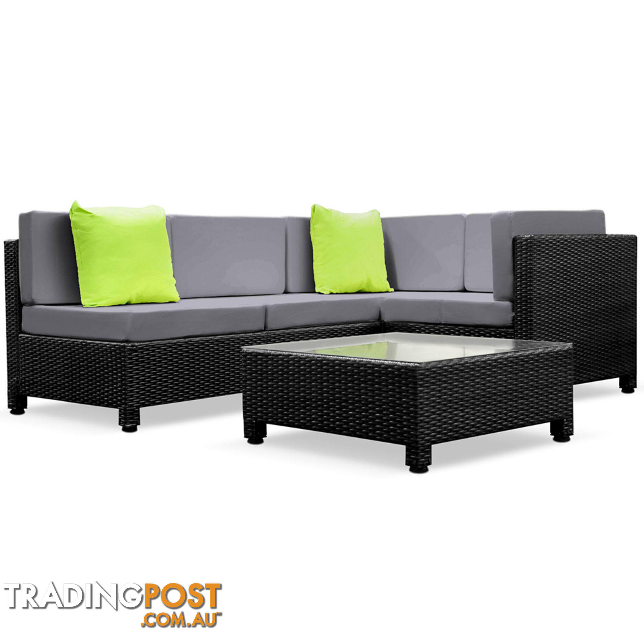 5 pcs Black Wicker Rattan 4 Seater Outdoor Lounge Set Grey