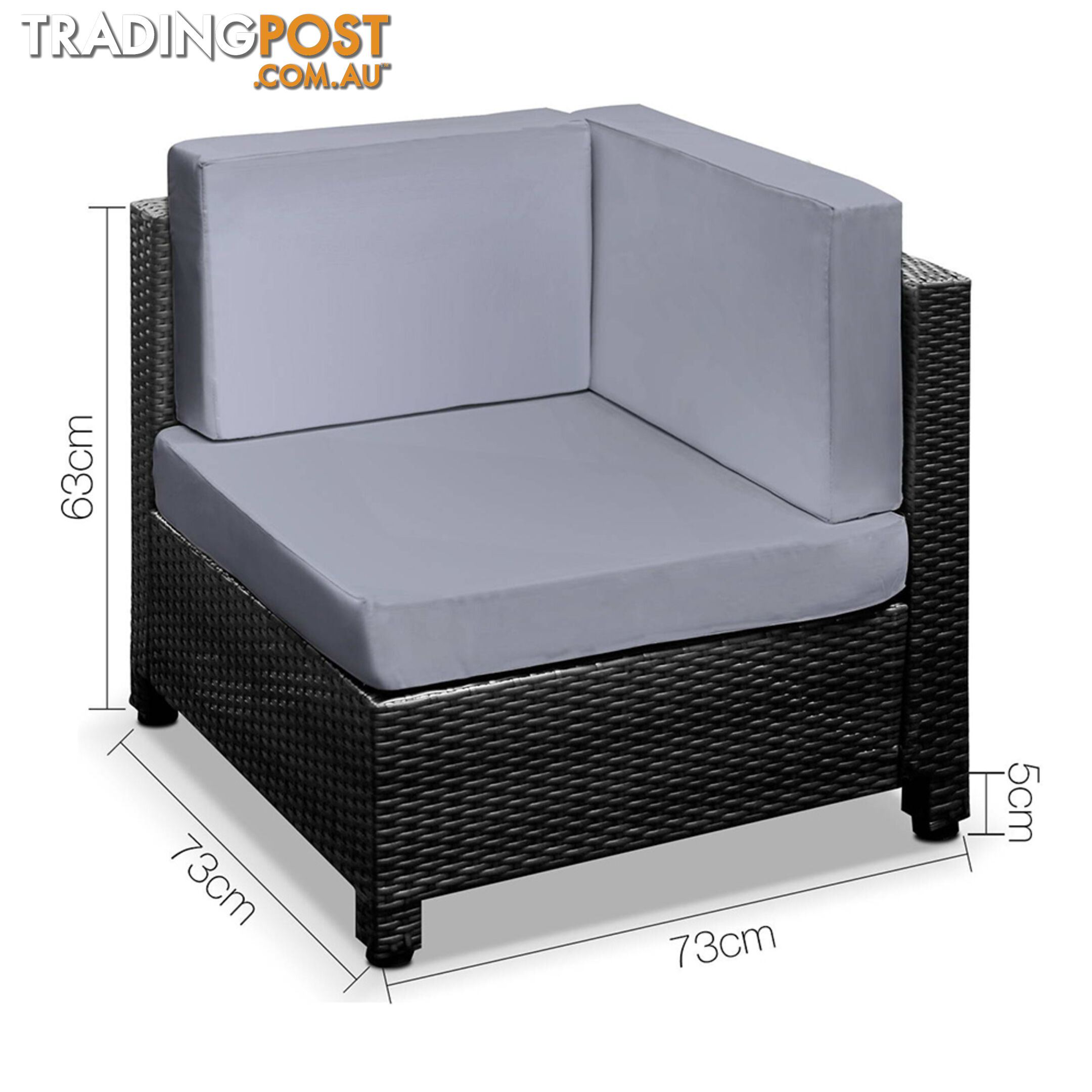 5 pcs Black Wicker Rattan 4 Seater Outdoor Lounge Set Grey