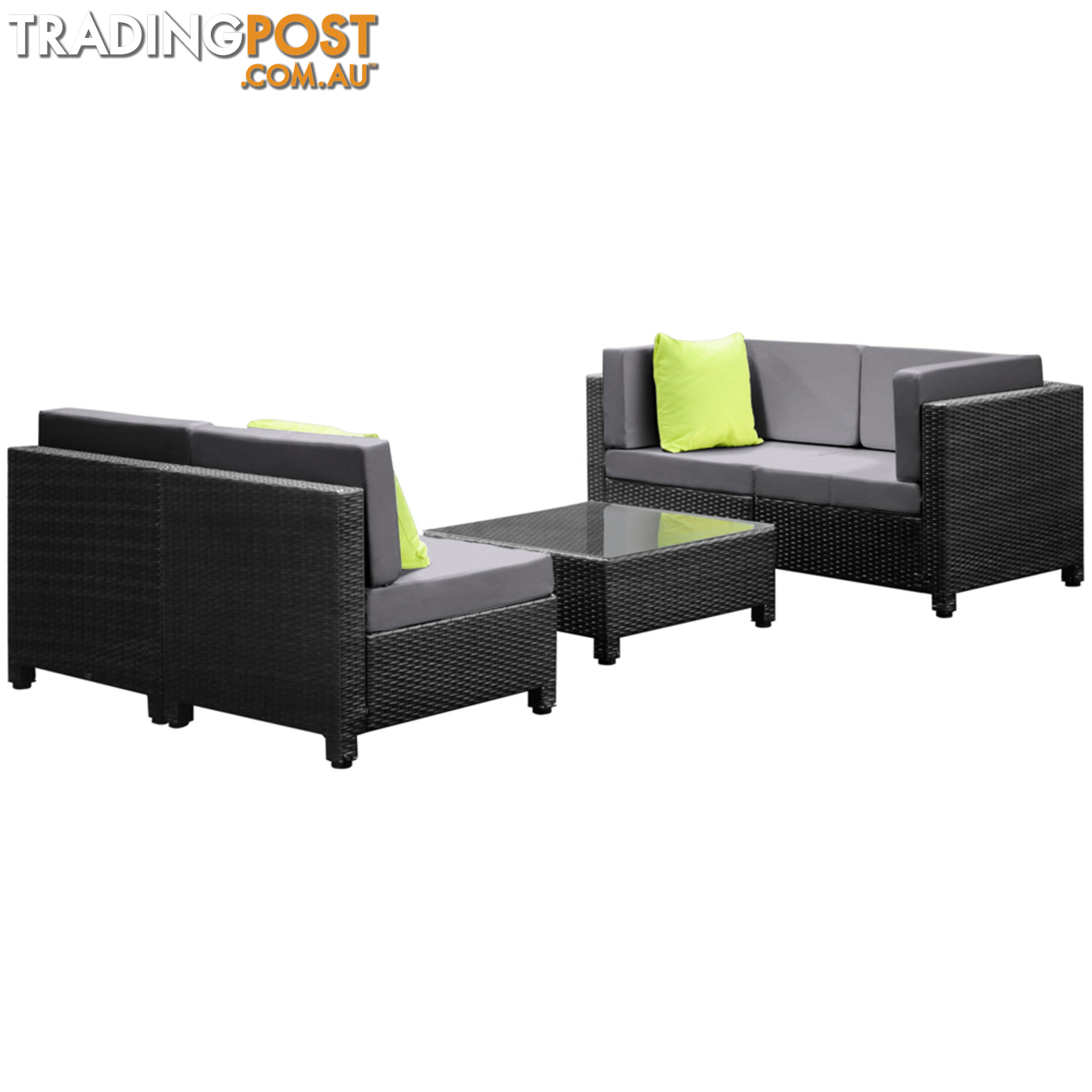 5 pcs Black Wicker Rattan 4 Seater Outdoor Lounge Set Grey