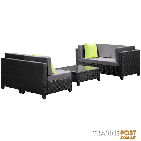 5 pcs Black Wicker Rattan 4 Seater Outdoor Lounge Set Grey