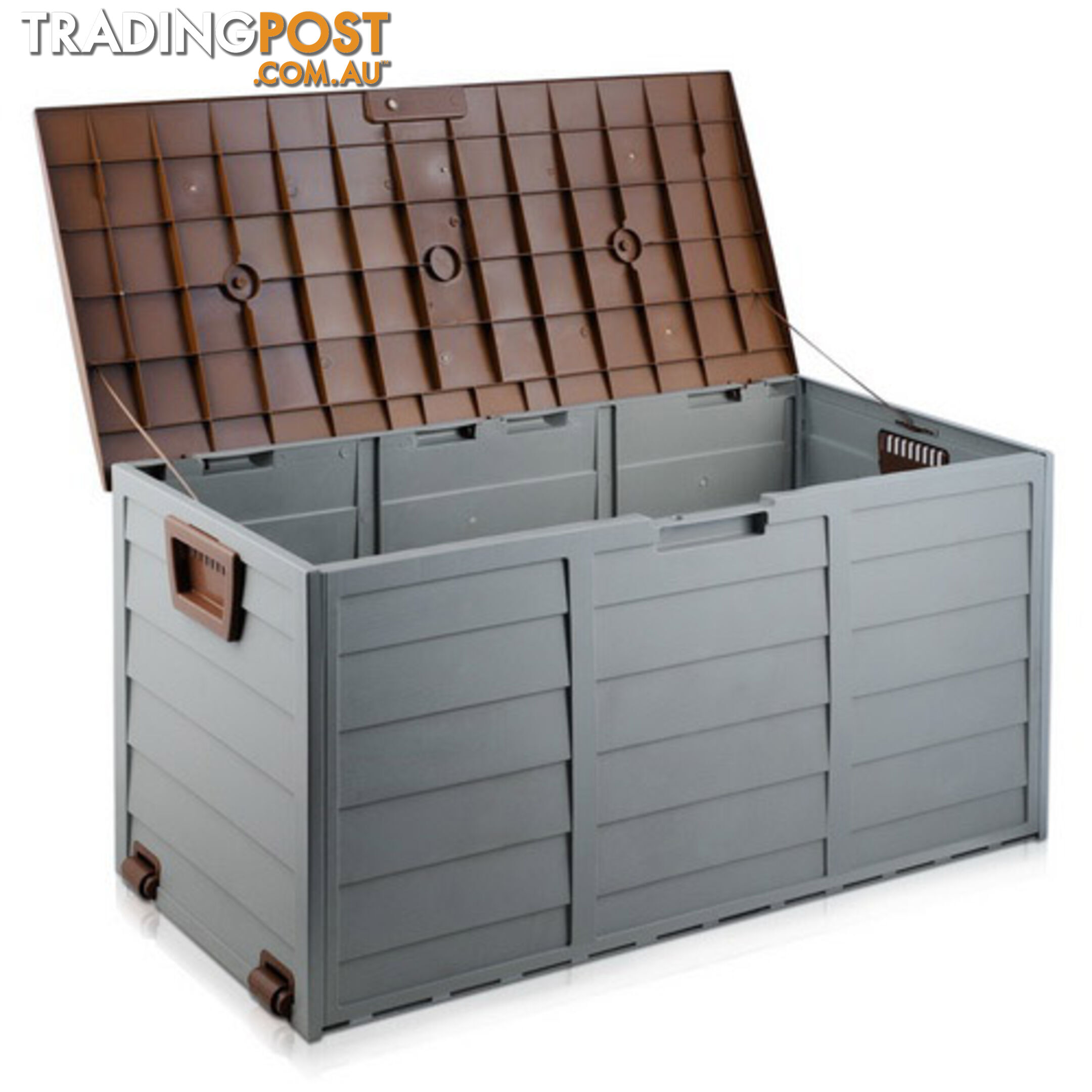 290L Plastic Outdoor Storage Box Container Weatherproof Brown Grey