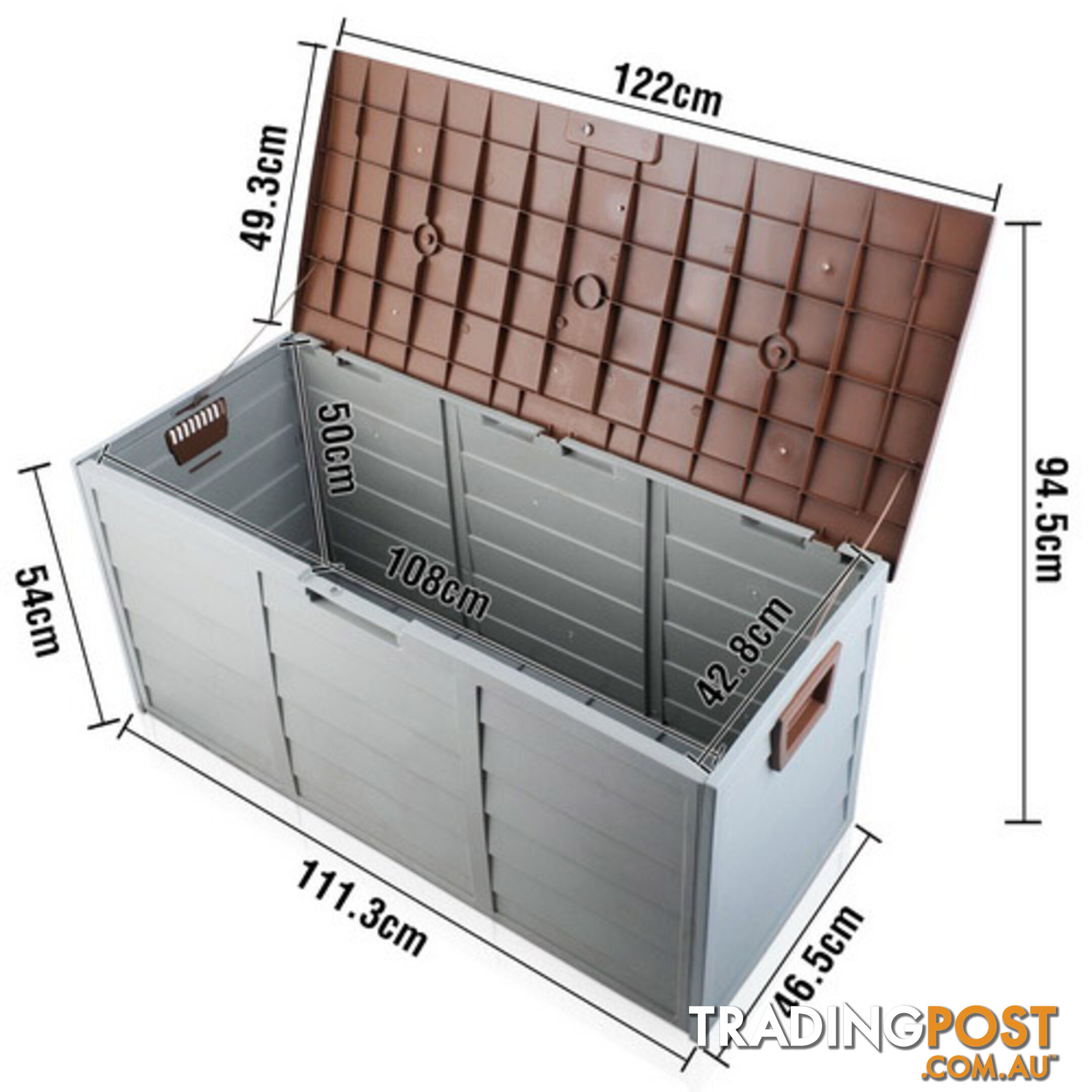 290L Plastic Outdoor Storage Box Container Weatherproof Brown Grey