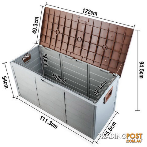 290L Plastic Outdoor Storage Box Container Weatherproof Brown Grey