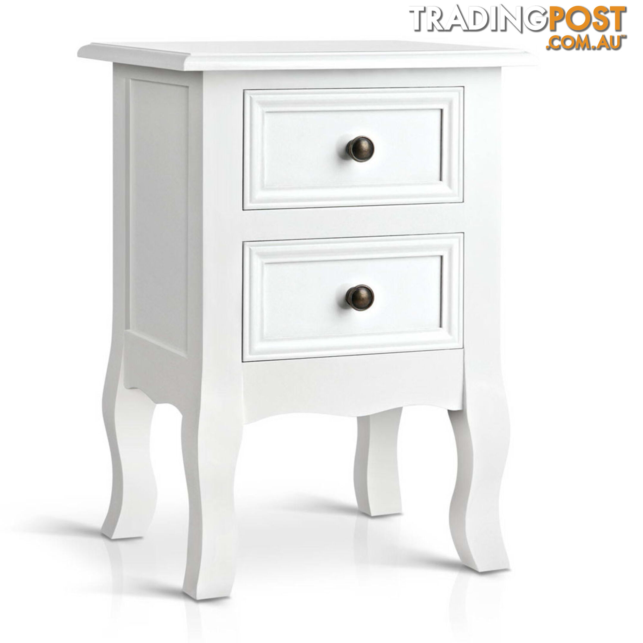 Vintage Style Bedside Side Table with 2 Drawers - White