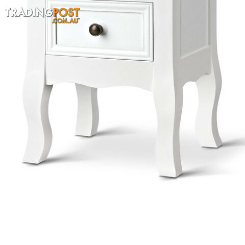 Vintage Style Bedside Side Table with 2 Drawers - White