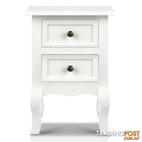 Vintage Style Bedside Side Table with 2 Drawers - White