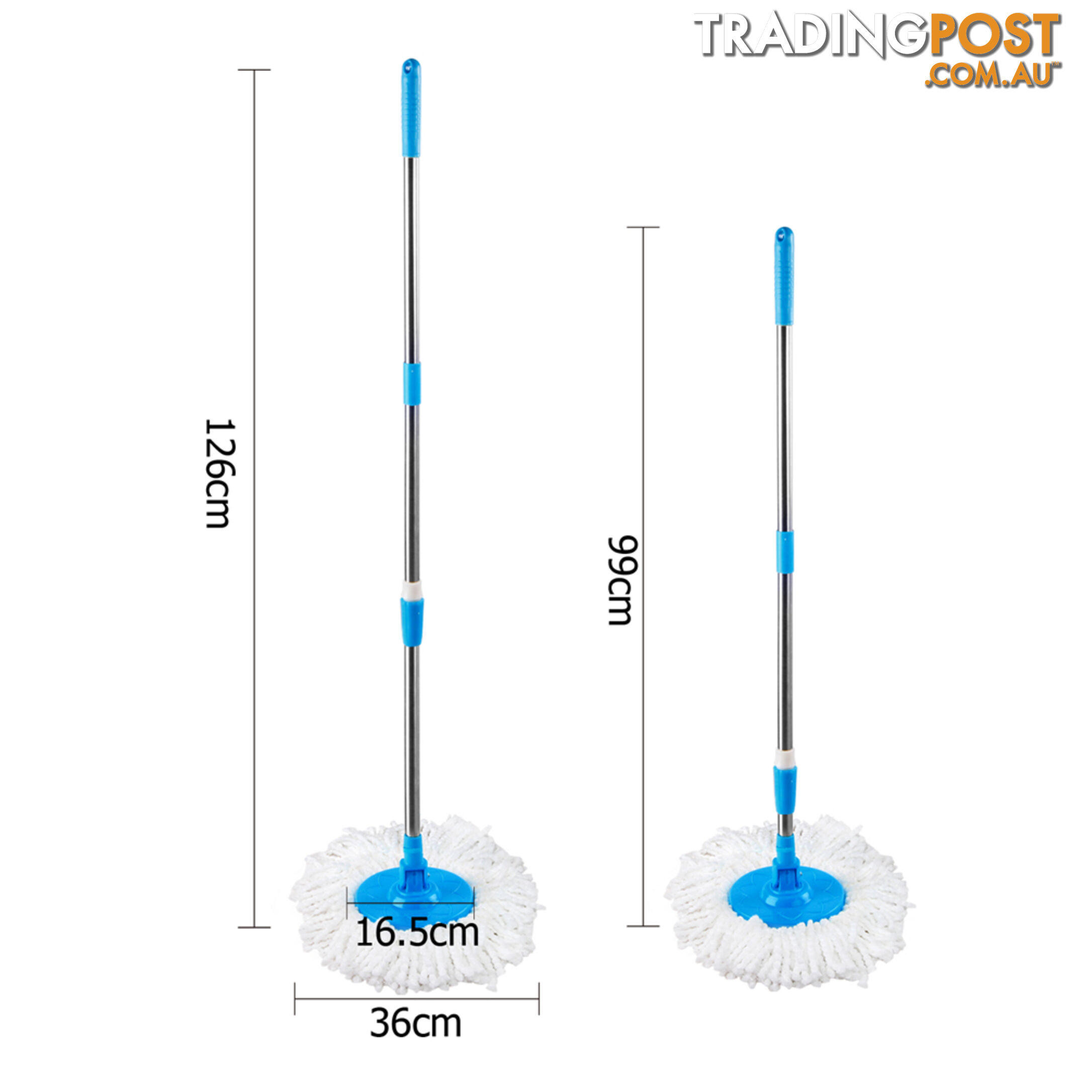 360 Degree Spinning Mop Stainless Steel Spin Dry Bucket w/ 2 Mop Heads Blue