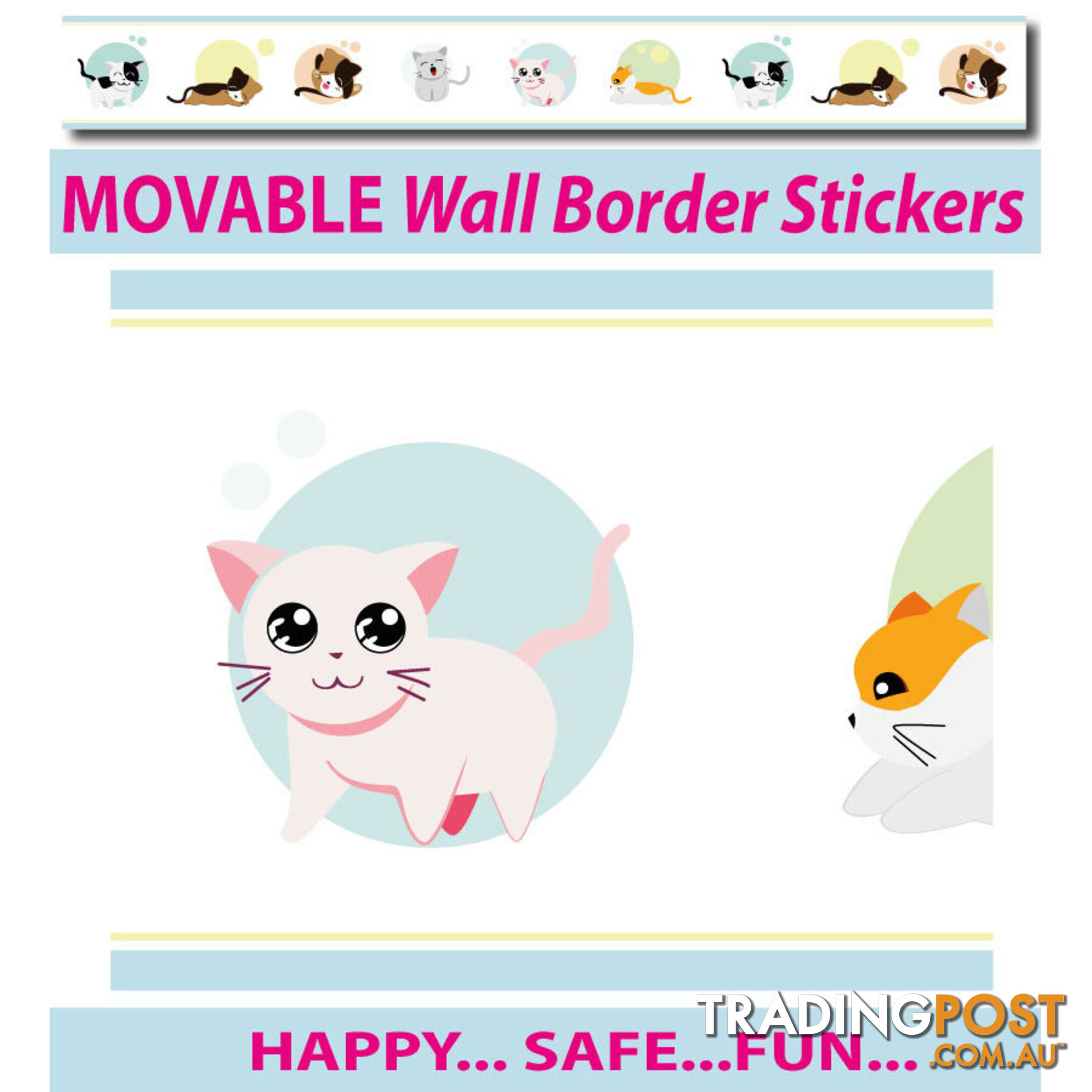 Cute Kittens Wall Border Wall Stickers - Totally Movable