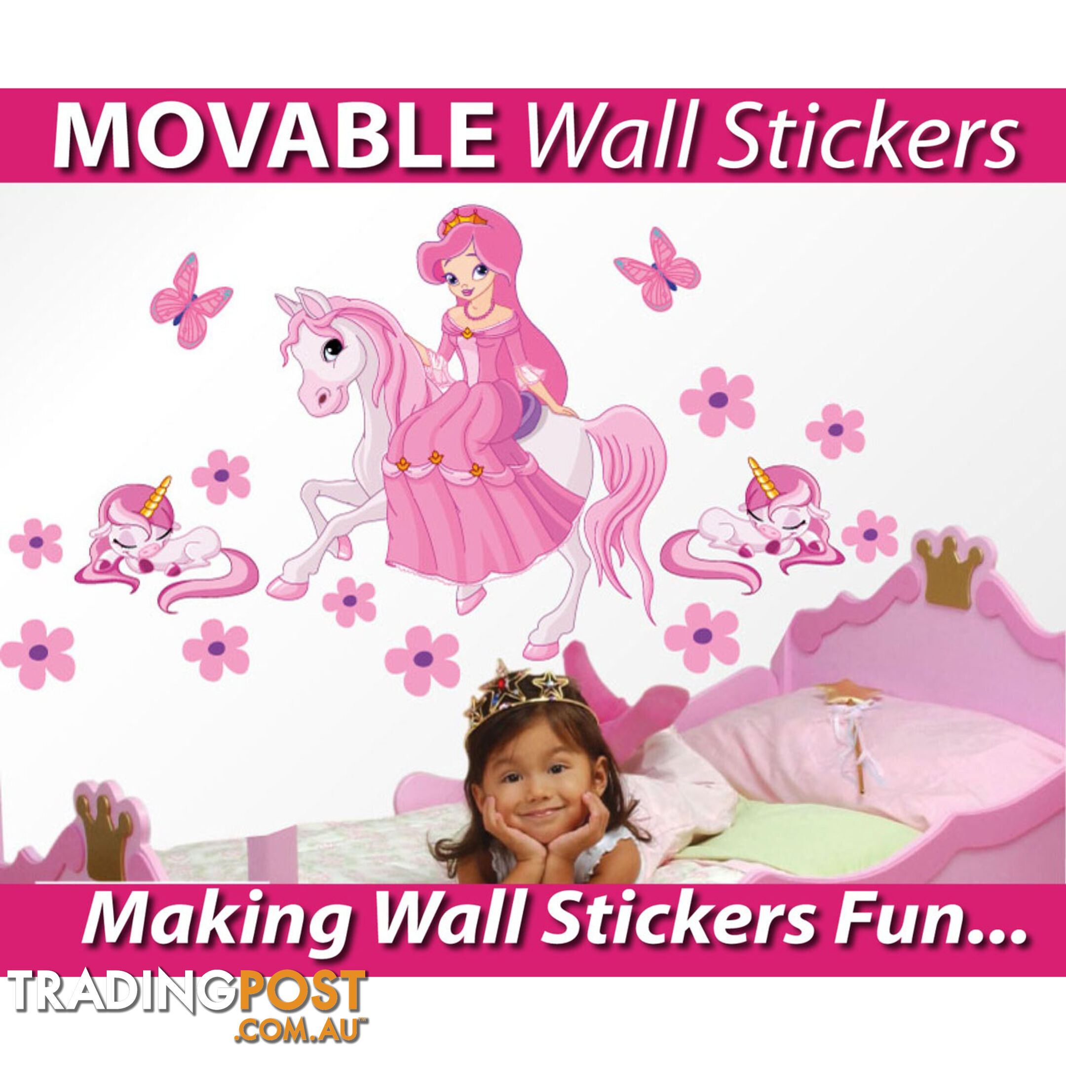 Extra Large Size Princess on a horse with unicorns Wall Sticker - Totally Movable