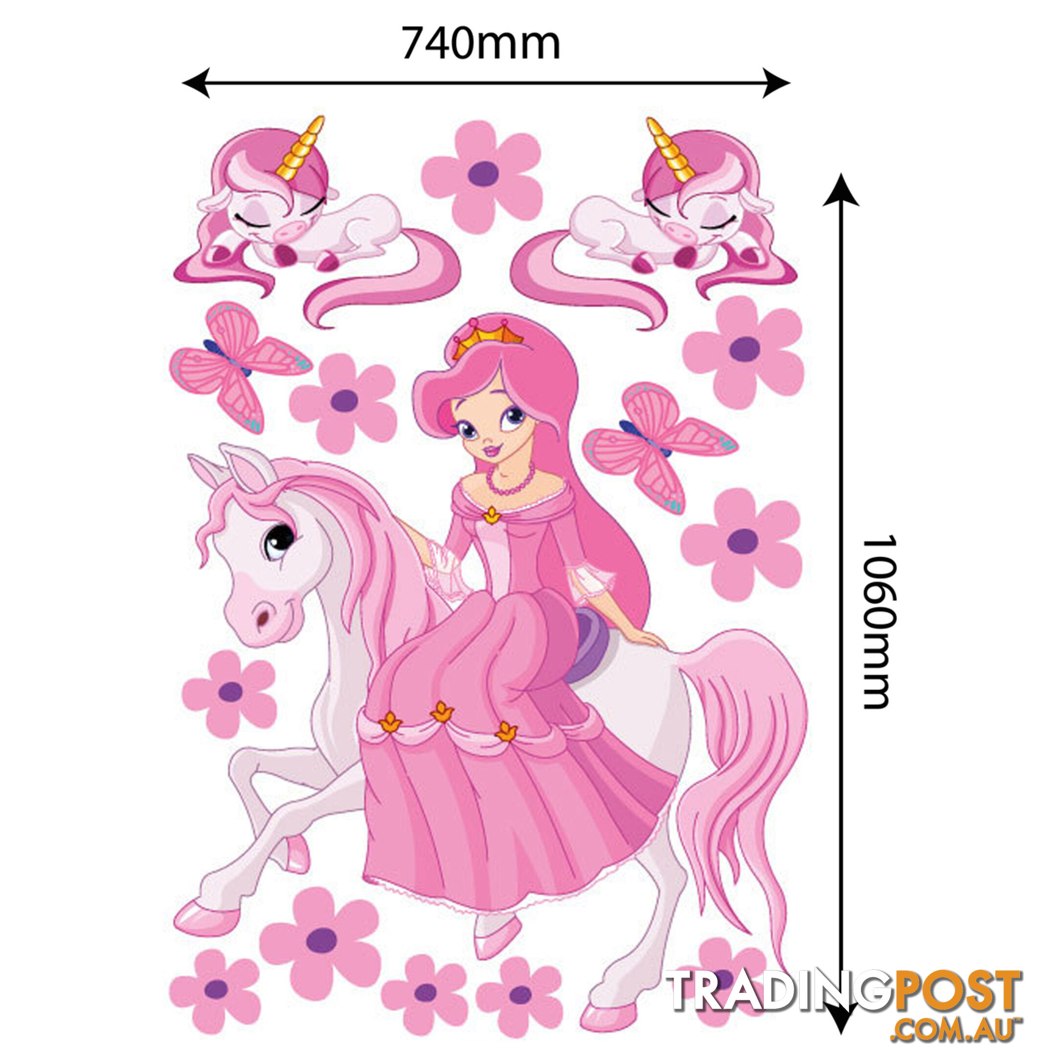 Extra Large Size Princess on a horse with unicorns Wall Sticker - Totally Movable