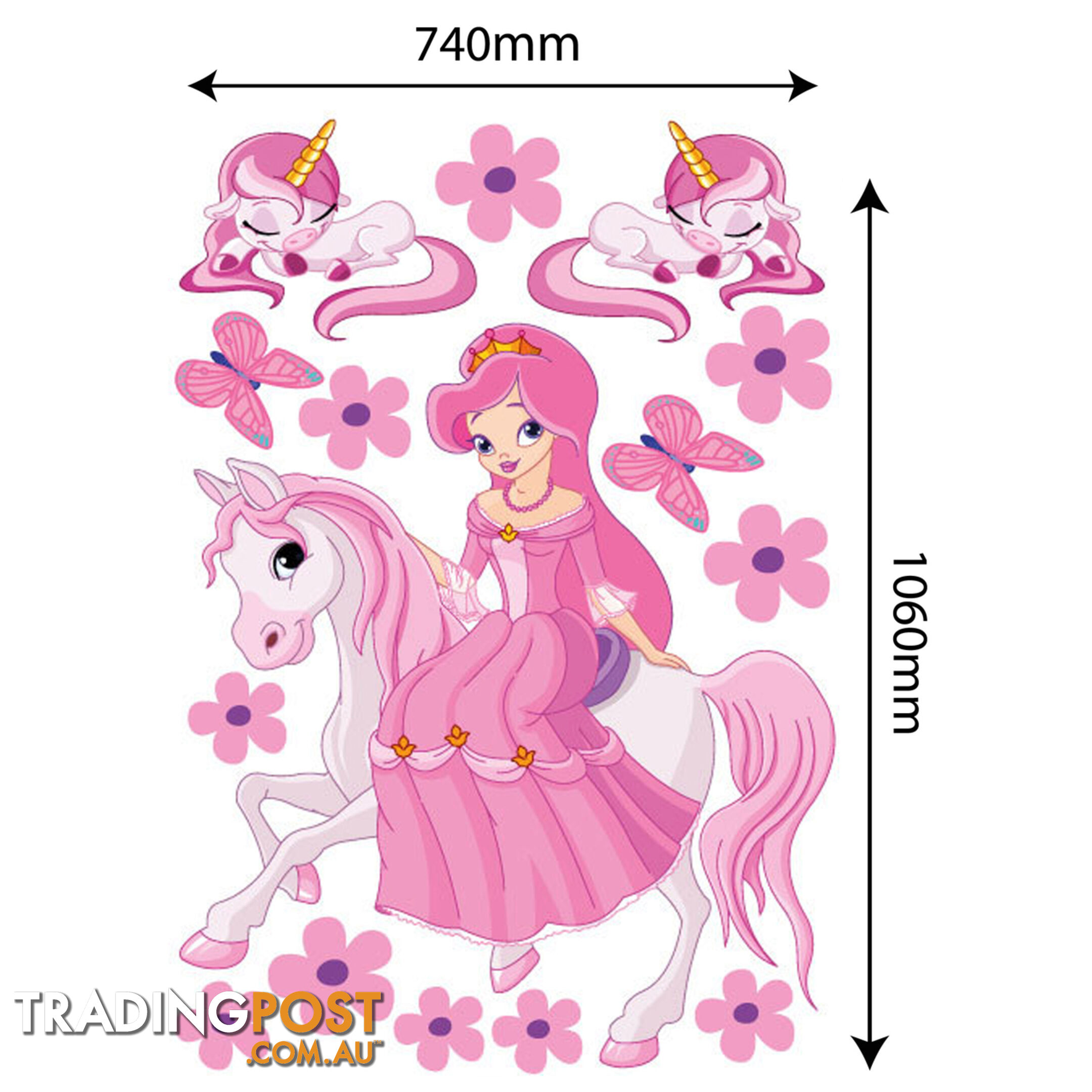 Extra Large Size Princess on a horse with unicorns Wall Sticker - Totally Movable