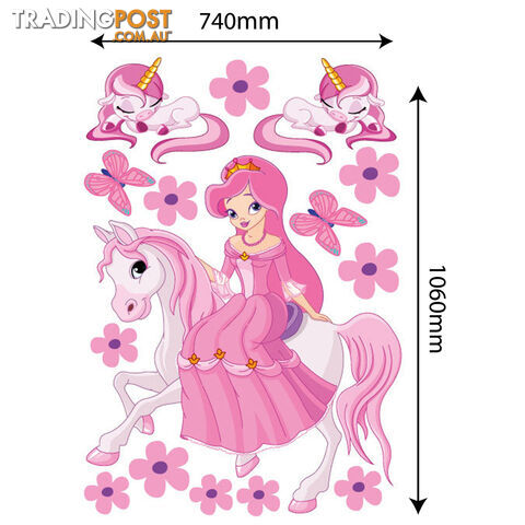 Extra Large Size Princess on a horse with unicorns Wall Sticker - Totally Movable