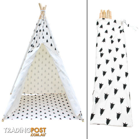 4 Poles Teepee Tent w/ Storage Bag Black White - photo 3 of 8