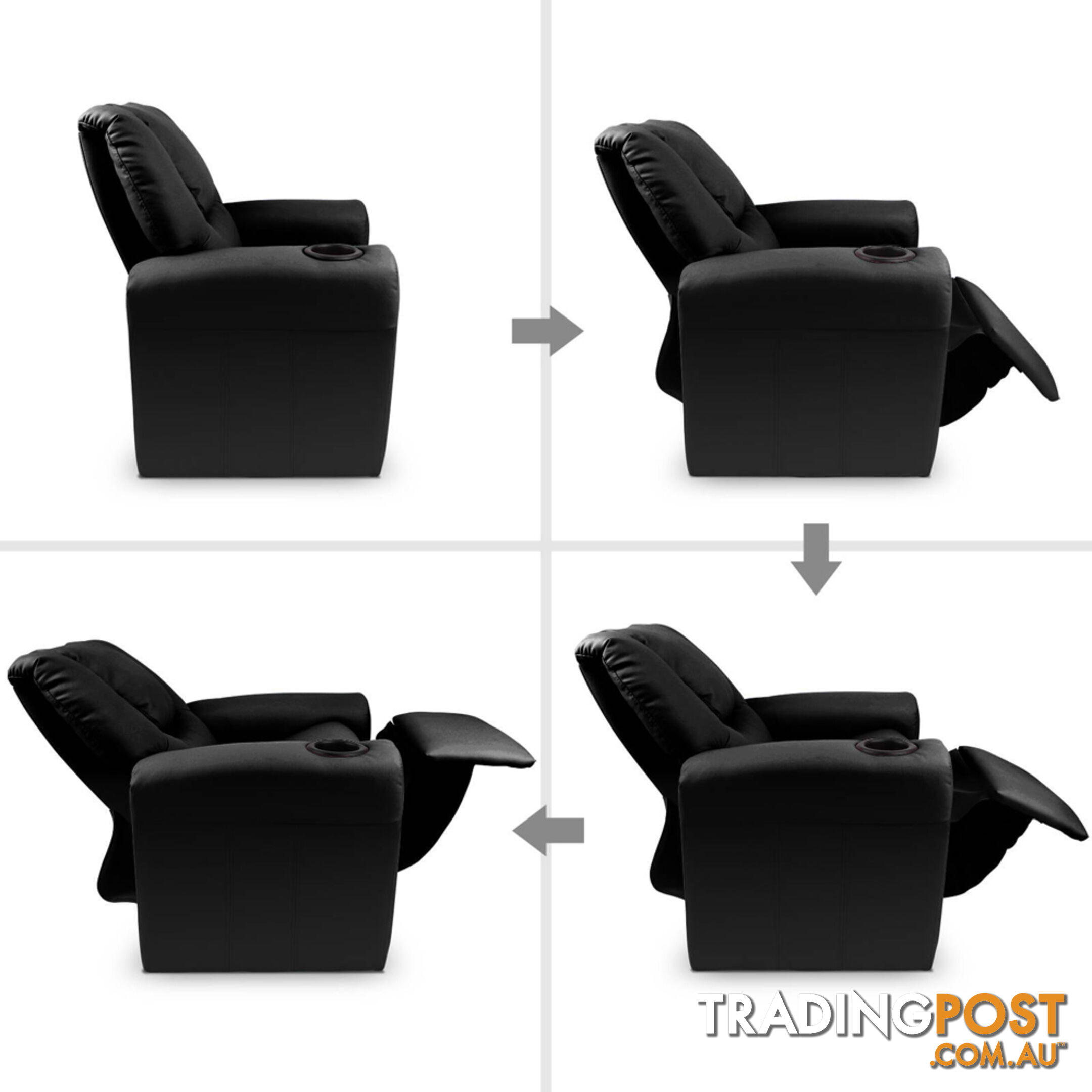 Kids Padded PU Leather Recliner Chair  - Black