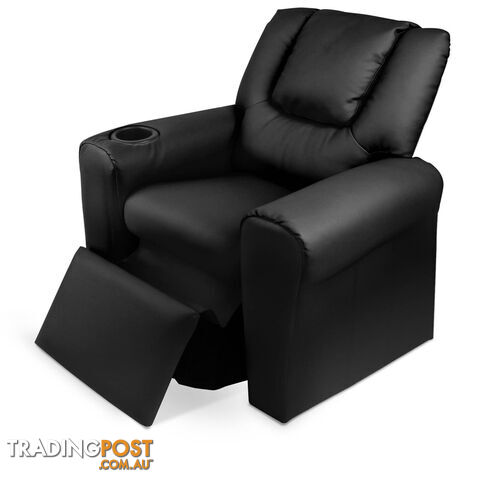 Kids Padded PU Leather Recliner Chair  - Black