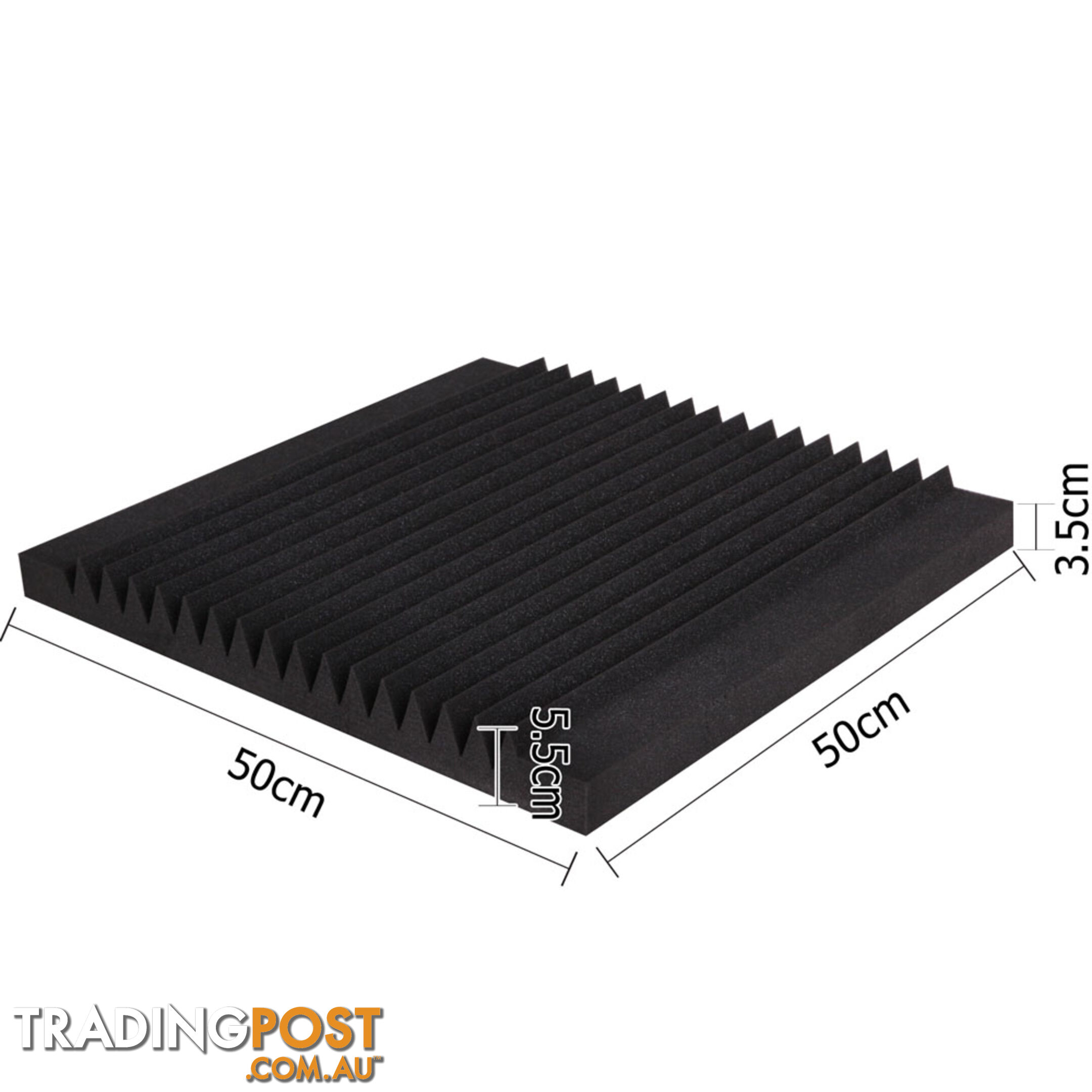 Set of 10 Studio Acoustic Foam Tile Wedge Black 50 x 50 x 5cm