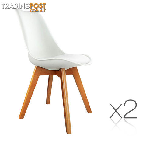 Set of 2 Dining Chair PU Leather Seat White