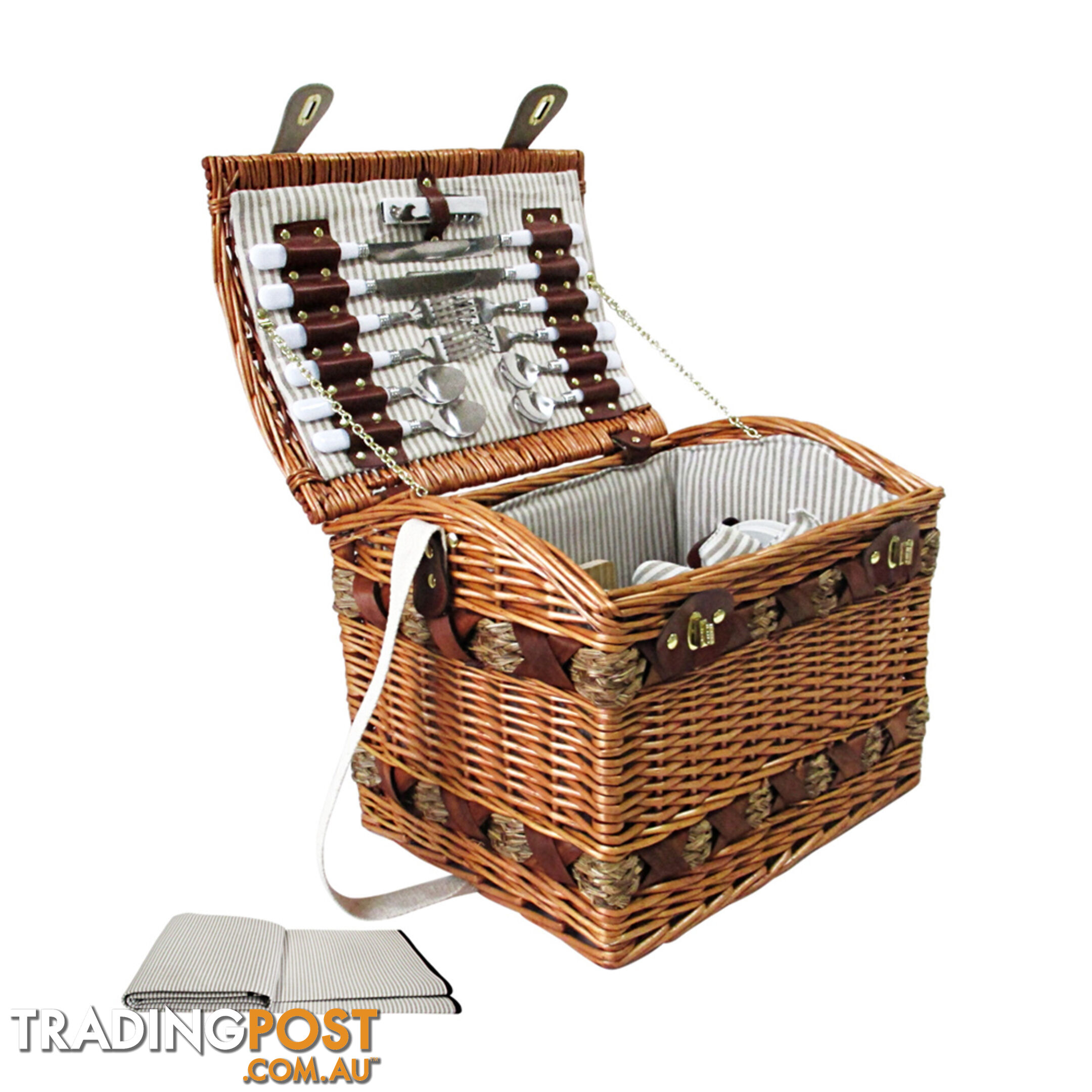 4 Person Picnic Basket Set w/ Cheese Board Blanket