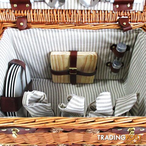 4 Person Picnic Basket Set w/ Cheese Board Blanket