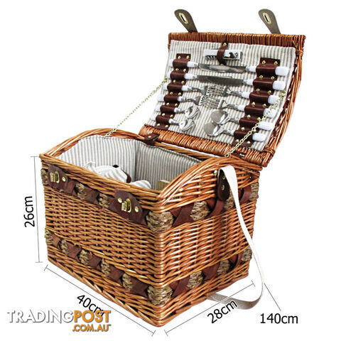 4 Person Picnic Basket Set w/ Cheese Board Blanket