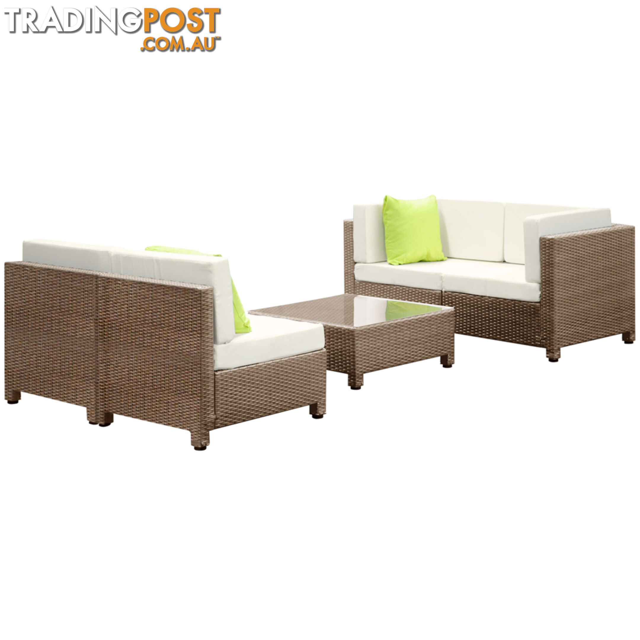 5 pcs Brown Wicker Rattan 4 Seater Outdoor Lounge Set Beige