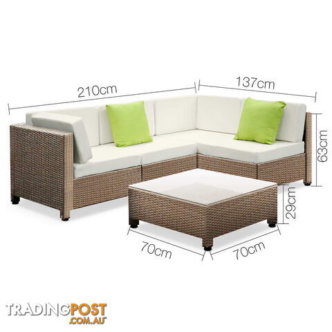 5 pcs Brown Wicker Rattan 4 Seater Outdoor Lounge Set Beige