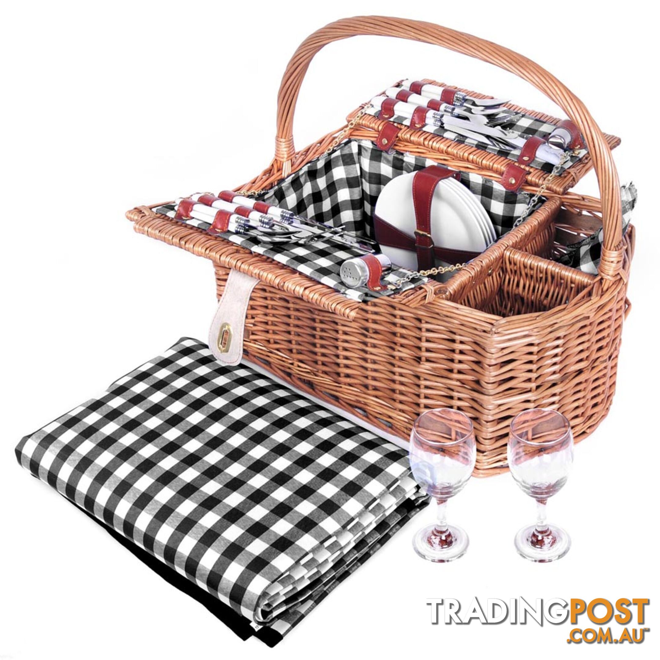 4 Person Picnic Basket Set with Blanket Black