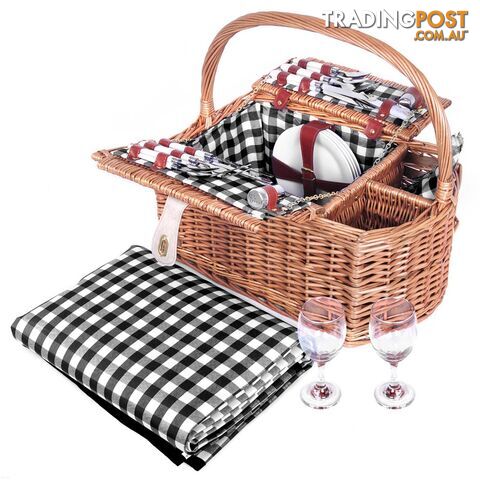 4 Person Picnic Basket Set with Blanket Black