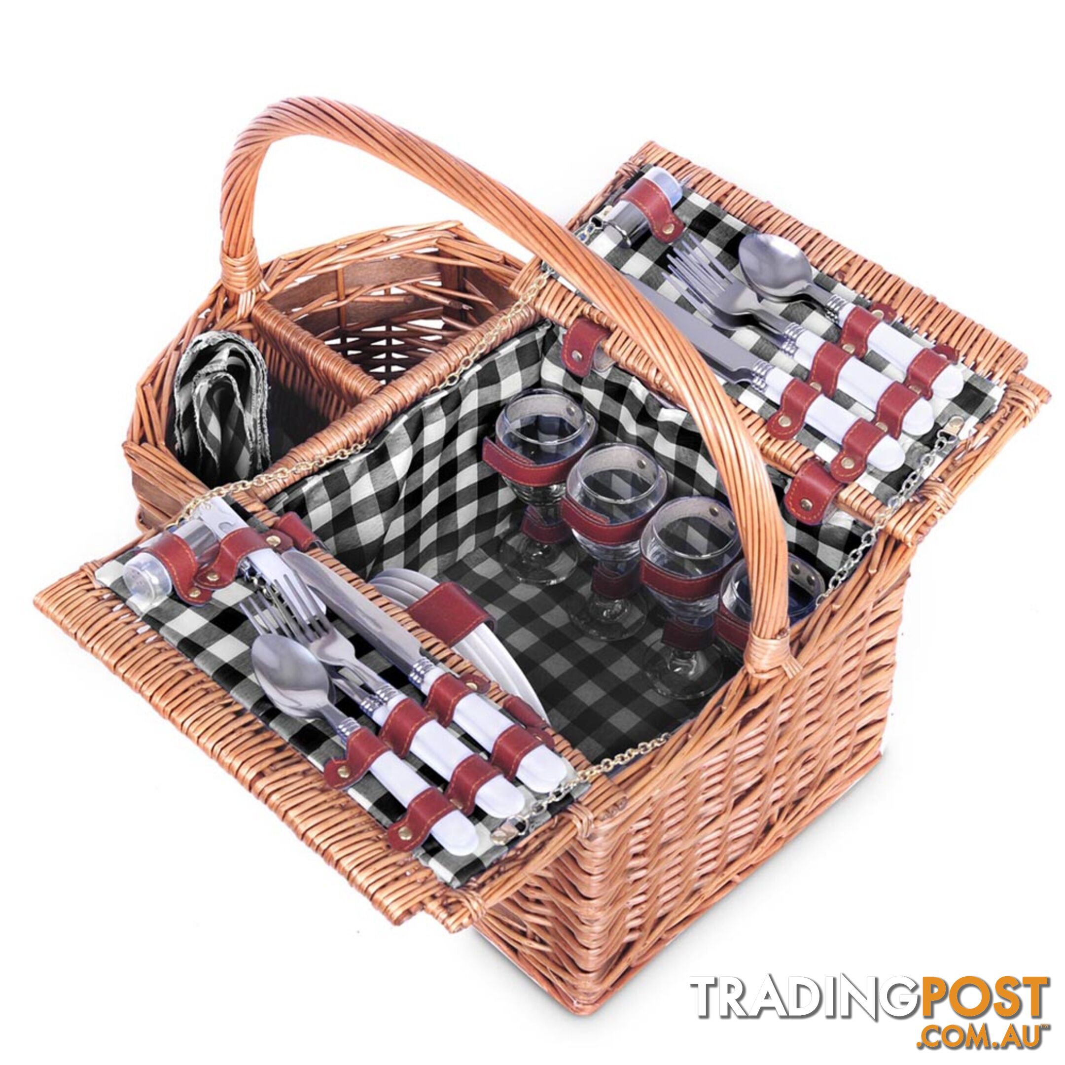 4 Person Picnic Basket Set with Blanket Black