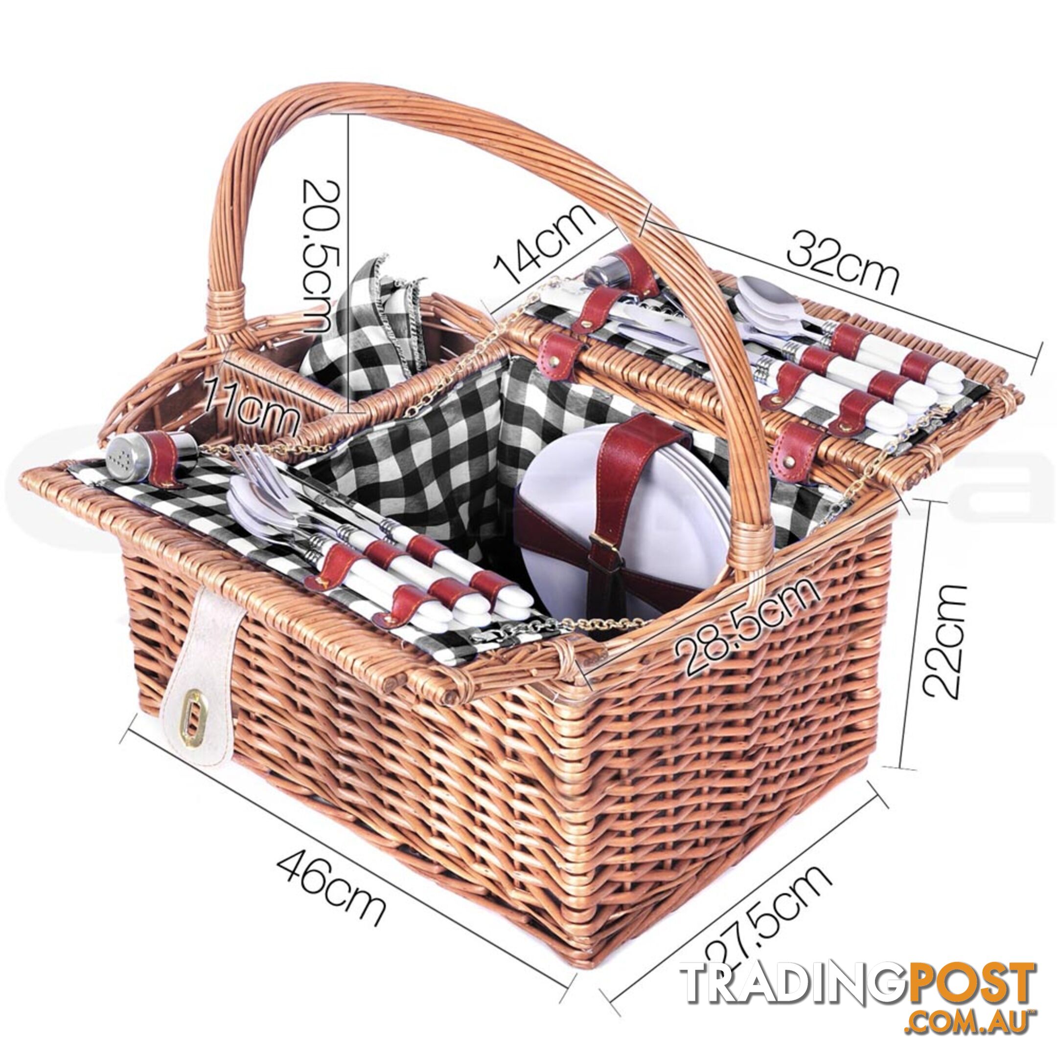 4 Person Picnic Basket Set with Blanket Black