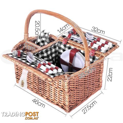 4 Person Picnic Basket Set with Blanket Black