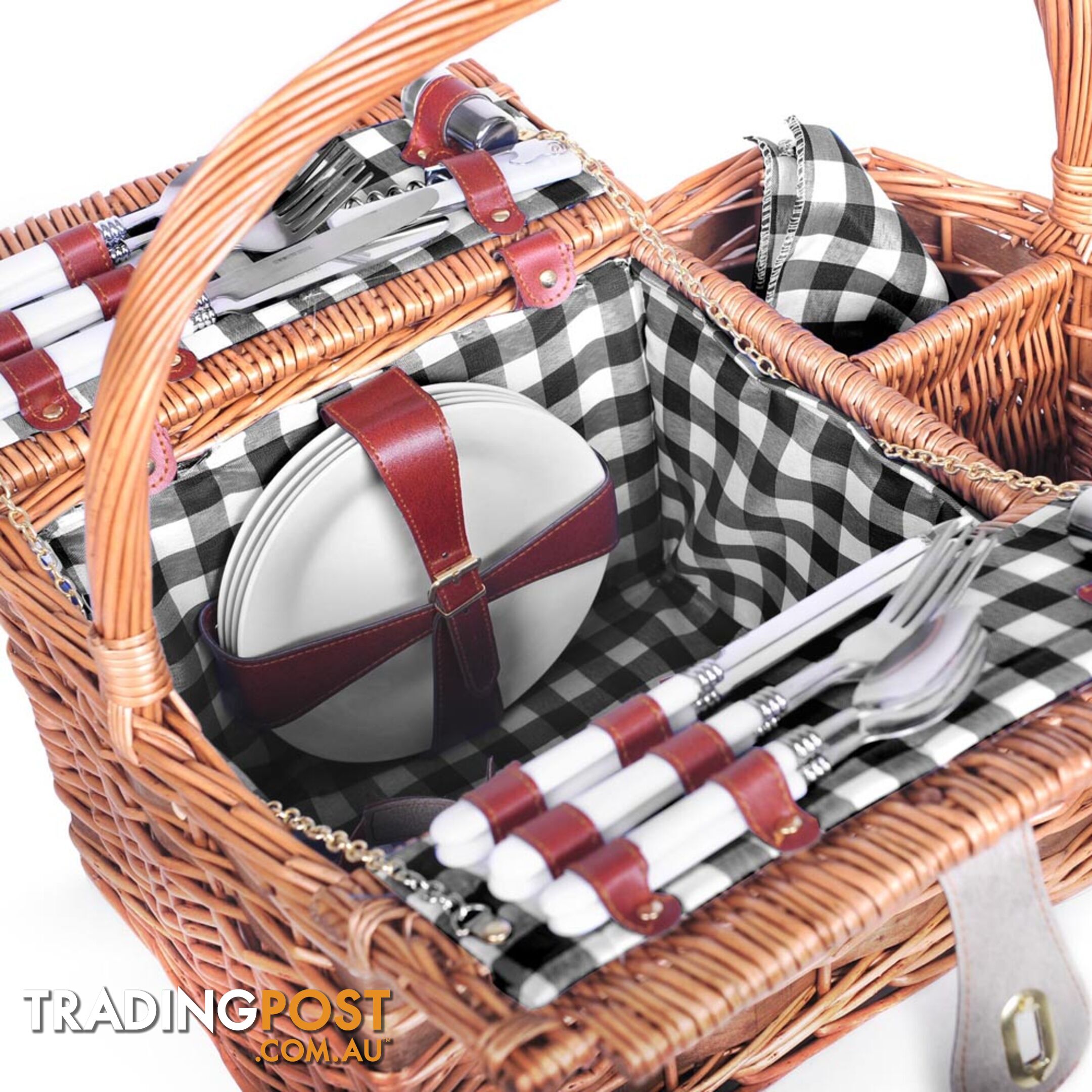 4 Person Picnic Basket Set with Blanket Black