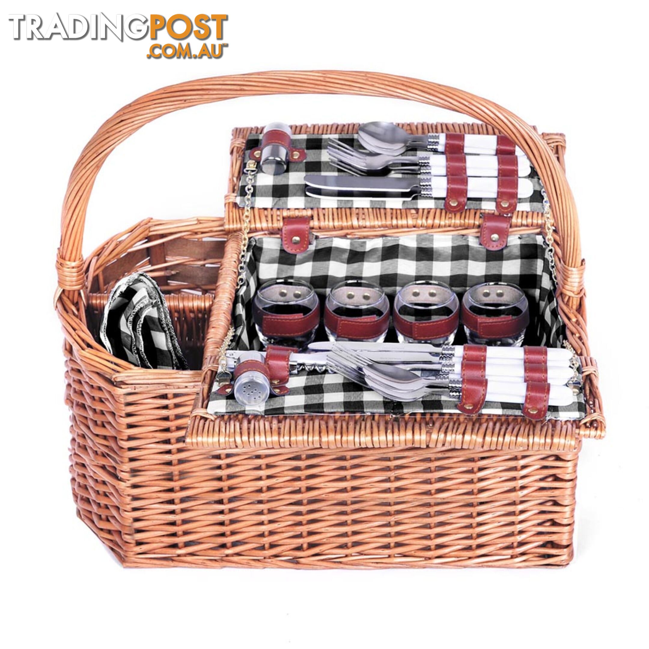 4 Person Picnic Basket Set with Blanket Black